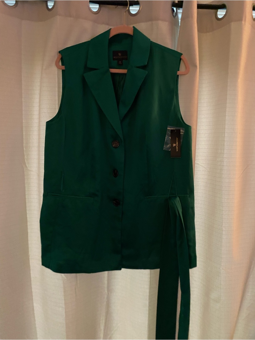 Lulu's Emerald Green Sleeveless Tailored Vest with Waist Tie